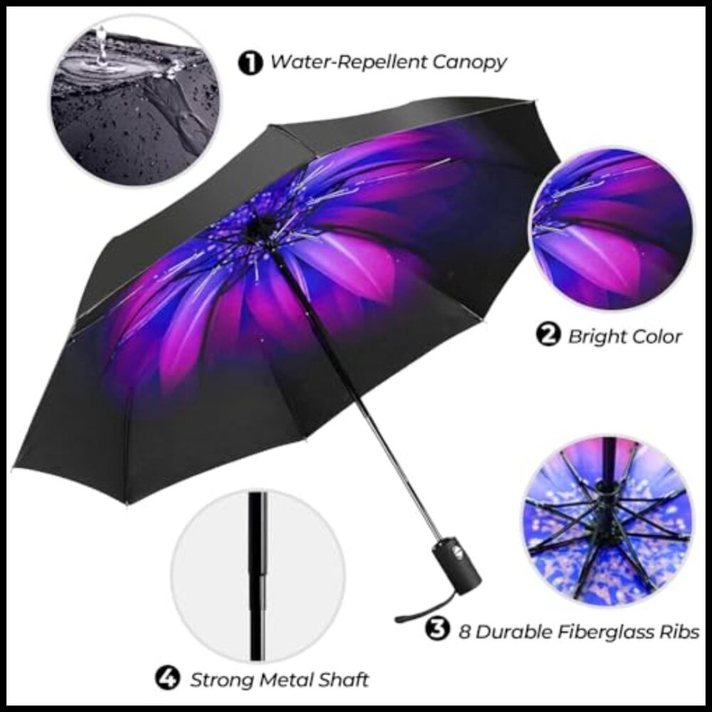Compact Travel Umbrella Automatic Windproof 44" C… - image 3